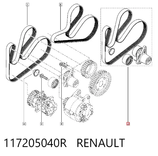 Pasek napędowy mechanizmów, zestaw 117205040R Renault (RVI)