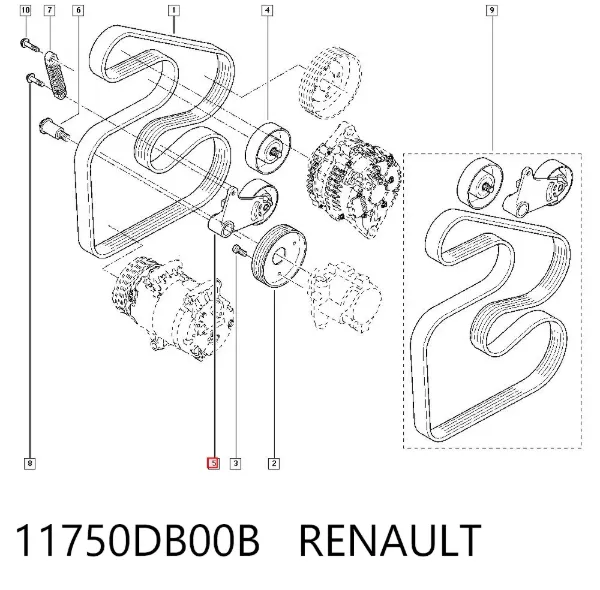 Napinacz paska napędowego 11750DB00B Renault (RVI)