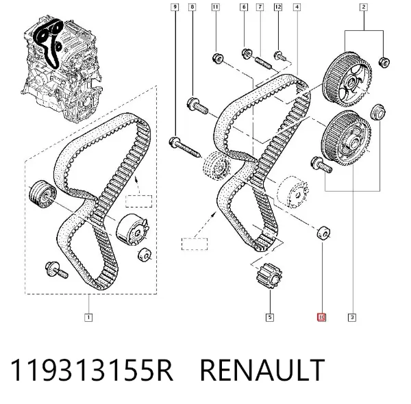 Pasek rozrządu, zestaw 119313155R Renault (RVI)