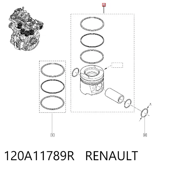 Tłok, komplet do jednego cylindru, STD 120A11789R Renault (RVI)