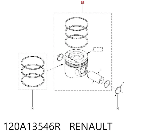 Tłok, komplet do jednego cylindru, STD 120A13546R Renault (RVI)