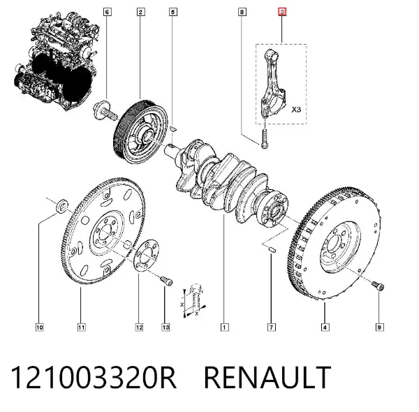 Korbowód tłoka silnika 121003320R Renault (RVI)
