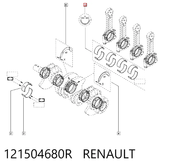 Panewki korbowodowe wału korbowego, zestaw, standardowe (STD) 121504680R Renault (RVI)