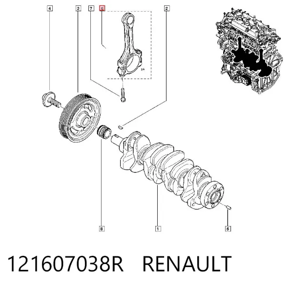 Korbowód tłoka silnika 121607038R Renault (RVI)