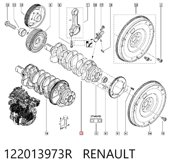 Wał korbowy silnika 122013973R Renault (RVI)