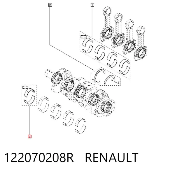 Panewki główne wału korbowego, zestaw, standardowe (STD) 122070208R Renault (RVI)