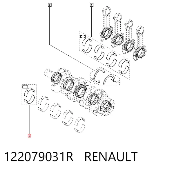 Panewki główne wału korbowego, zestaw, standardowe (STD) 122079031R Renault (RVI)