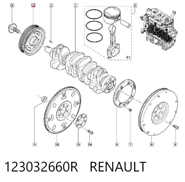 Koło pasowe wału korbowego 123032660R Renault (RVI)