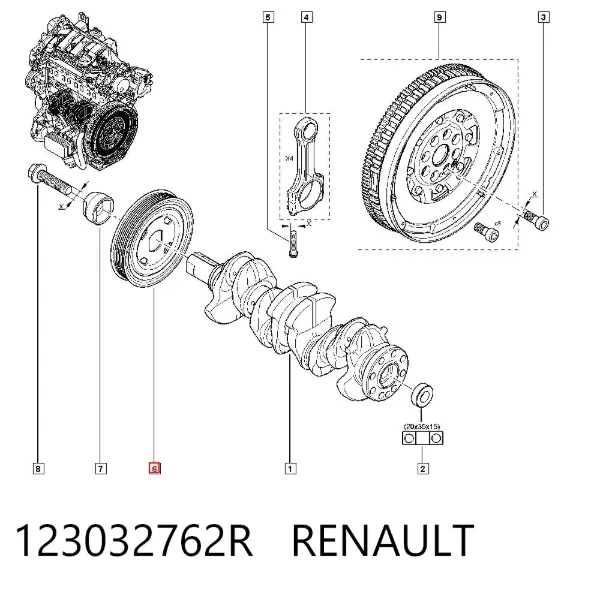 Koło pasowe wału korbowego 123032762R Renault (RVI)