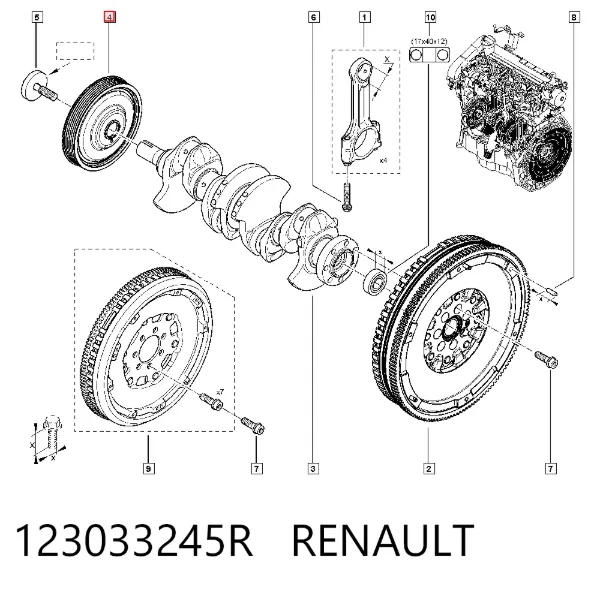 Koło pasowe wału korbowego 123033245R Renault (RVI)