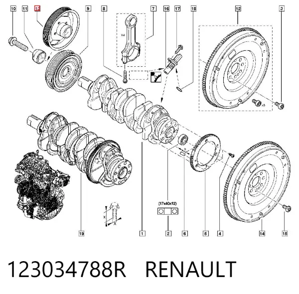 Koło pasowe wału korbowego 123034788R Renault (RVI)