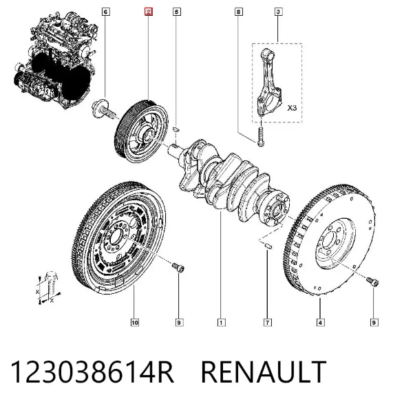 Koło pasowe wału korbowego 123038614R Renault (RVI)