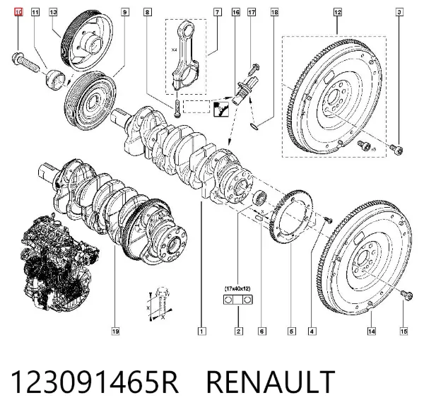 Śruba koła pasowego wału korbowego 123091465R Renault (RVI)