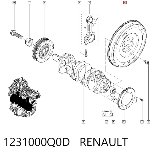 Koło zamachowe silnika 1231000Q0D Renault (RVI)