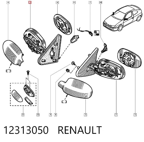 Lusterko wsteczne prawe 12313050 Renault (RVI)