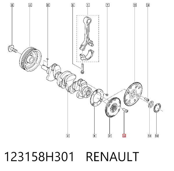 Śruba mocowania koła zamachowego 123158H301 Renault (RVI)