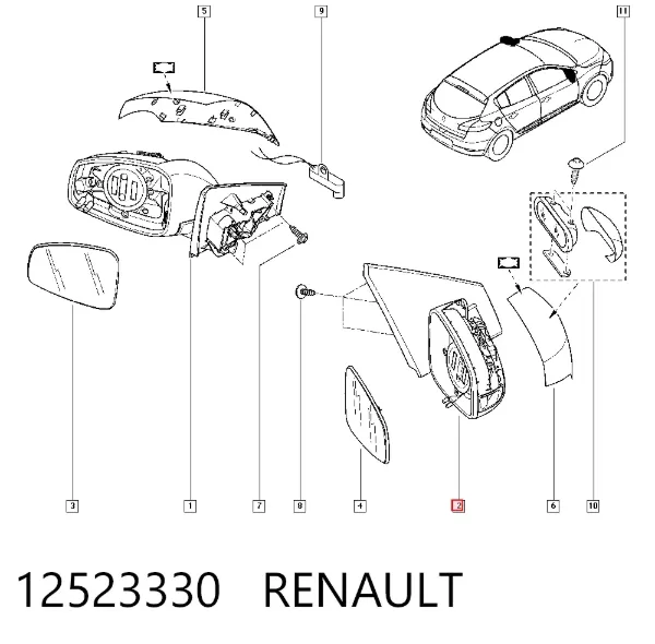 Lusterko wsteczne prawe 12523330 Renault (RVI)