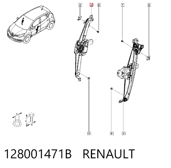 Mechanizm podnoszenia szyby drzwi przednich prawych 128001471B Renault (RVI)