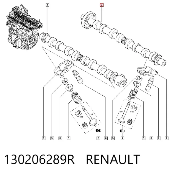 Wał rozrządu silnika wylotowy, wydechowy 130206289R Renault (RVI)
