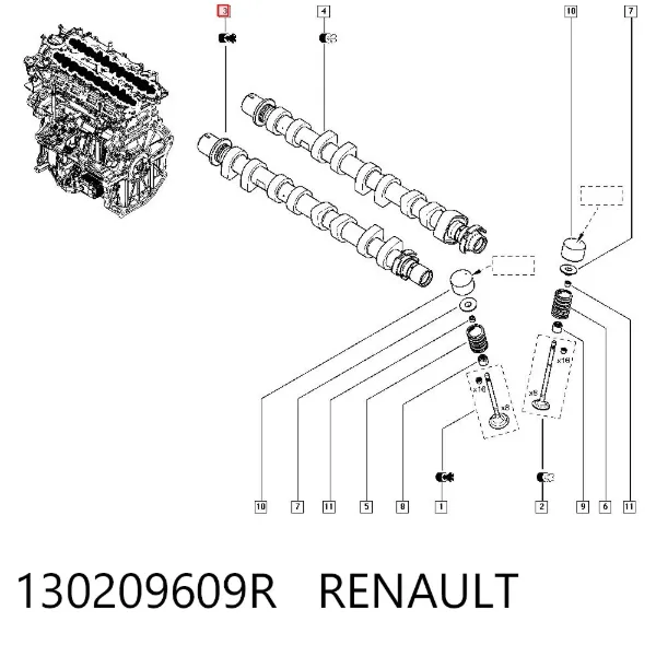 Wał rozrządu silnika ssący, dolotowy 130209609R Renault (RVI)