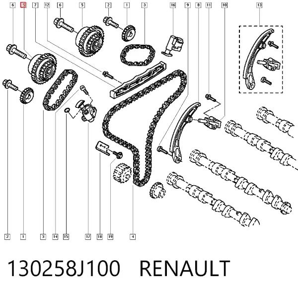 Koło zębate walcowe wału rozrządu silnika, dolotowego (ssącego) 130258J100 Renault (RVI)