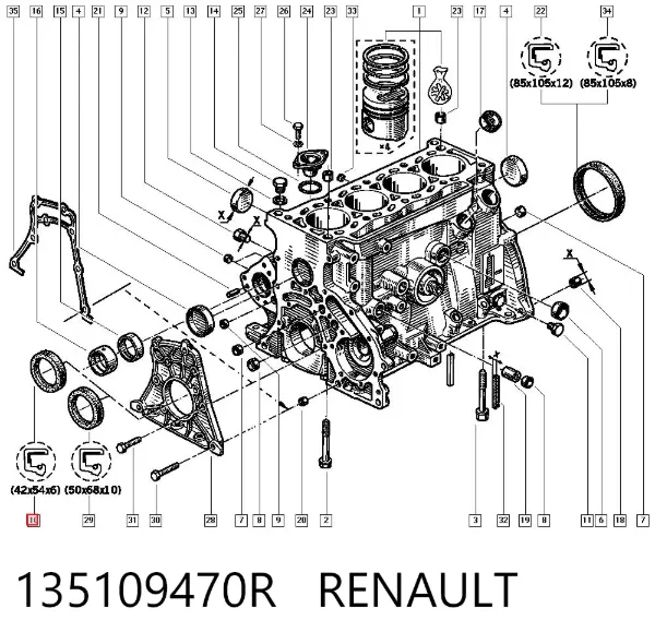Uszczelniacz wału korbowego przedni 135109470R Renault (RVI)