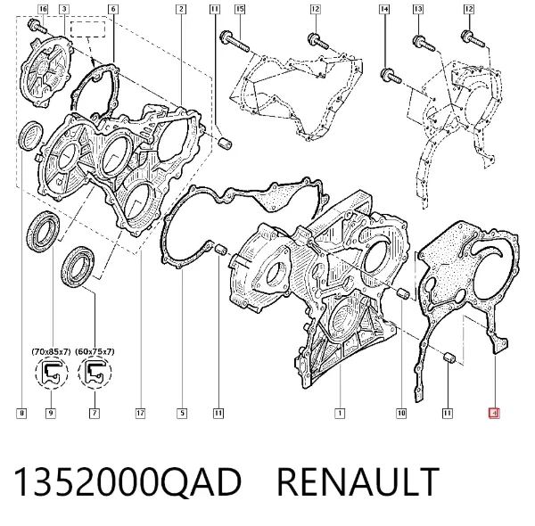 Uszczelka pokrywy przedniej silnika 1352000QAD Renault (RVI)