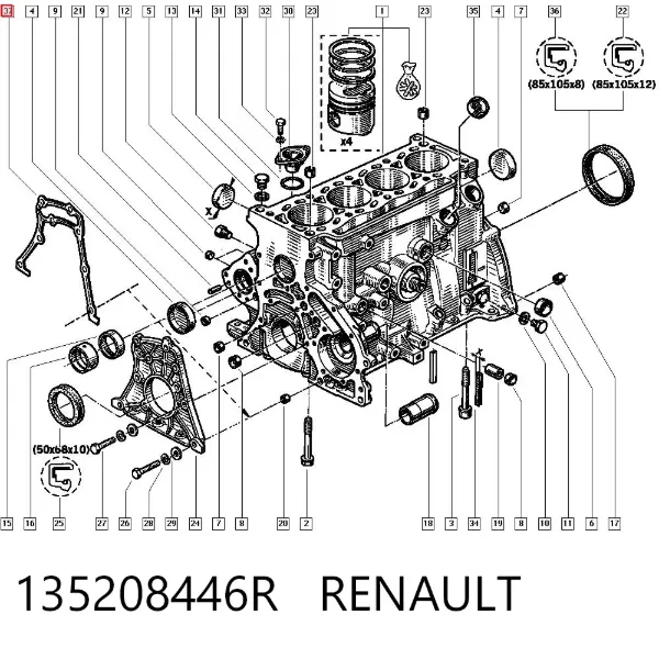Uszczelka pokrywy przedniej silnika 135208446R Renault (RVI)