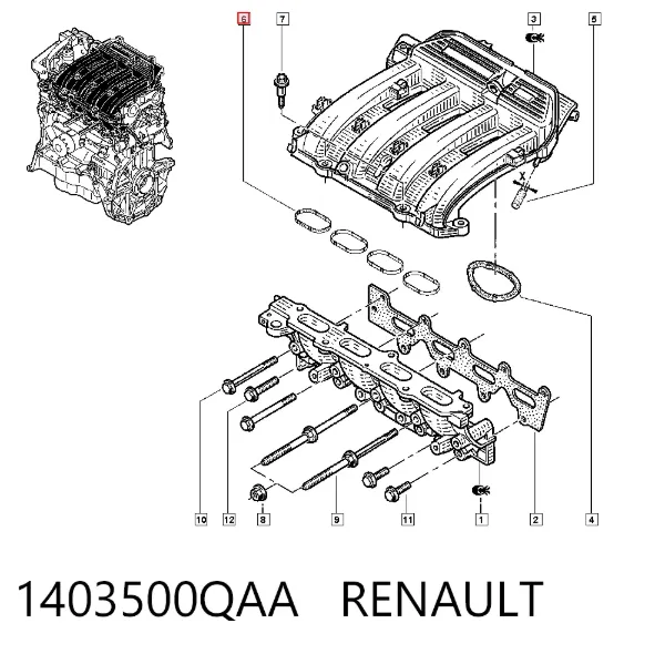 Uszczelka kolektora ssącego 1403500QAA Renault (RVI)