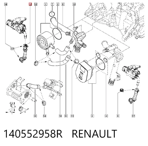Przewód (króciec) układu chłodzenia 140552958R Renault (RVI)