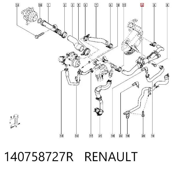 Kołnierz układu chłodzenia (trójnik) 140758727R Renault (RVI)