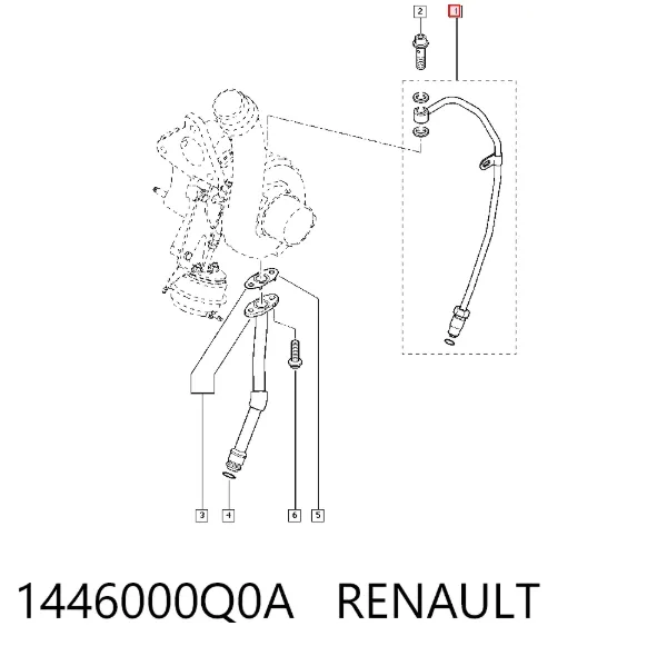 Rurka (przewód) dopływu oleju do turbiny 1446000Q0A Renault (RVI)