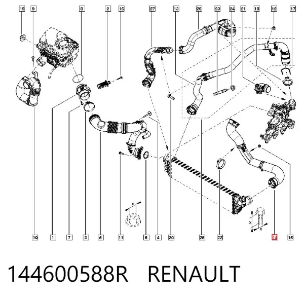 Przewód (króciec) intercoolera 144600588R Renault (RVI)