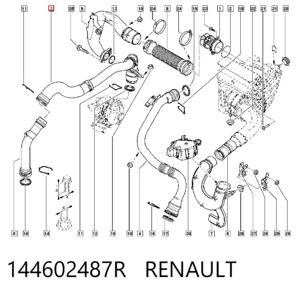 Króciec powietrza, wylot z turbiny (doładowanie) 144602487R Renault (RVI)