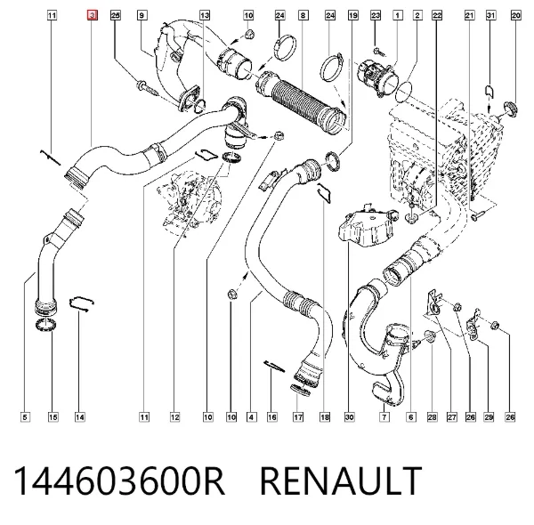 Króciec powietrza, wylot z turbiny (doładowanie) 144603600R Renault (RVI)