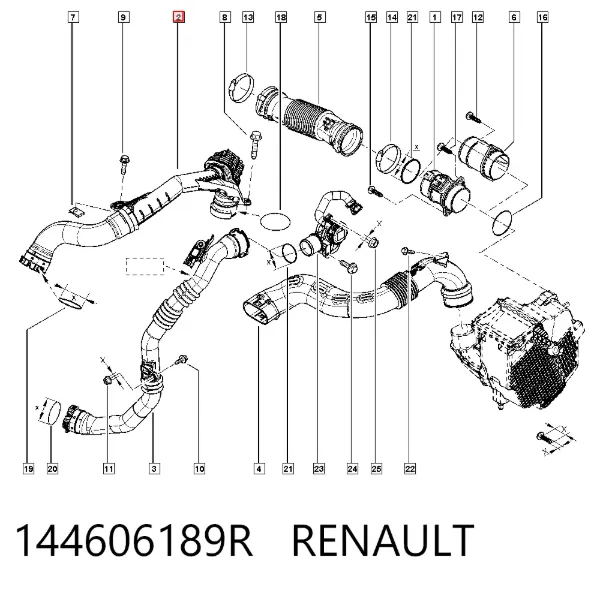 Przewód (króciec) intercoolera 144606189R Renault (RVI)