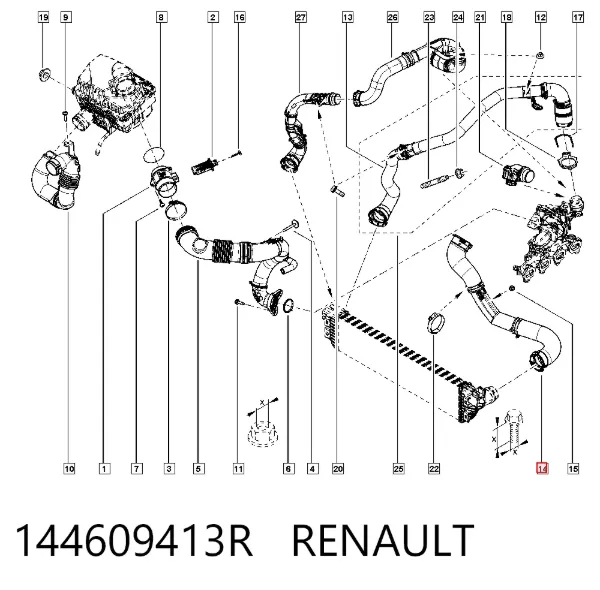 Przewód (króciec) intercoolera 144609413R Renault (RVI)