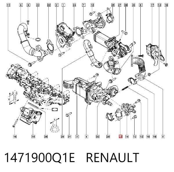 Uszczelka schładzacza EGR układu recyrkulacji spalin 1471900Q1E Renault (RVI)