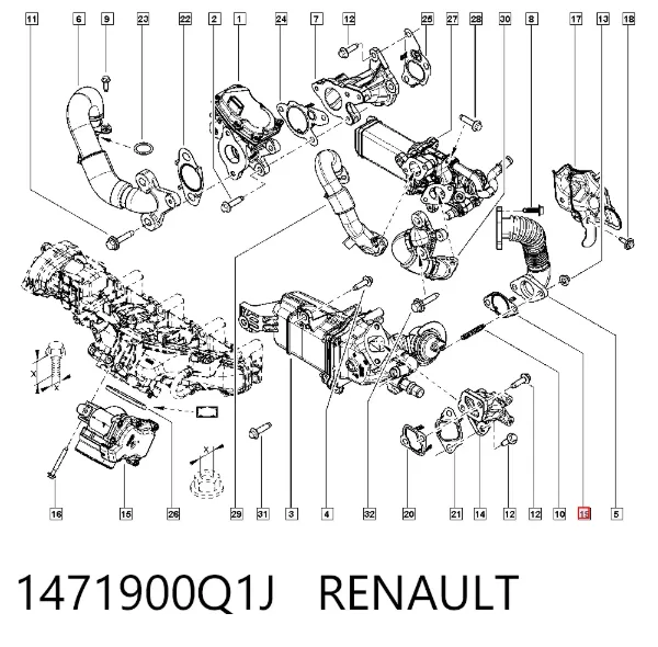 Uszczelka schładzacza EGR układu recyrkulacji spalin 1471900Q1J Renault (RVI)