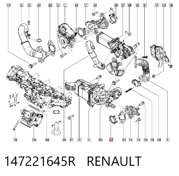 Uszczelka króćca EGR do głowicy cylindrów 147221645R Renault (RVI)