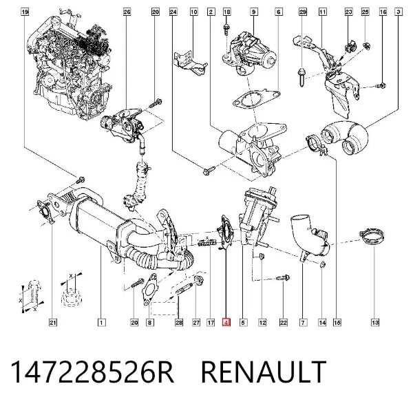 Uszczelka schładzacza EGR układu recyrkulacji spalin 147228526R Renault (RVI)