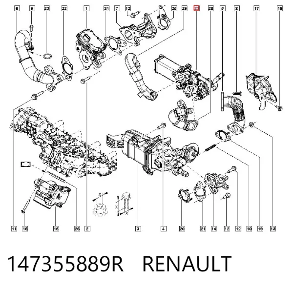 Chłodnica układu recyrkulacji spalin EGR 147355889R Renault (RVI)