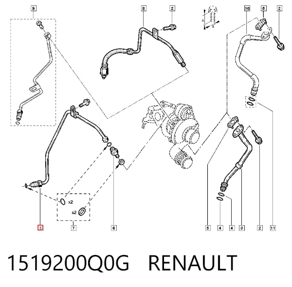 Rurka (przewód) dopływu oleju do turbiny 1519200Q0G Renault (RVI)