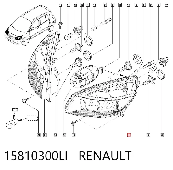 Reflektor lewy 15810300LI Renault (RVI)