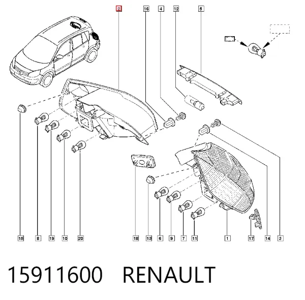 Lampa zespolona tylna prawa 15911600 Renault (RVI)