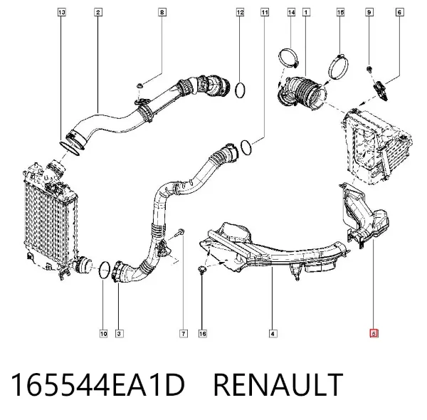 Wlot powietrza do filtra powietrza 165544EA1D Renault (RVI)