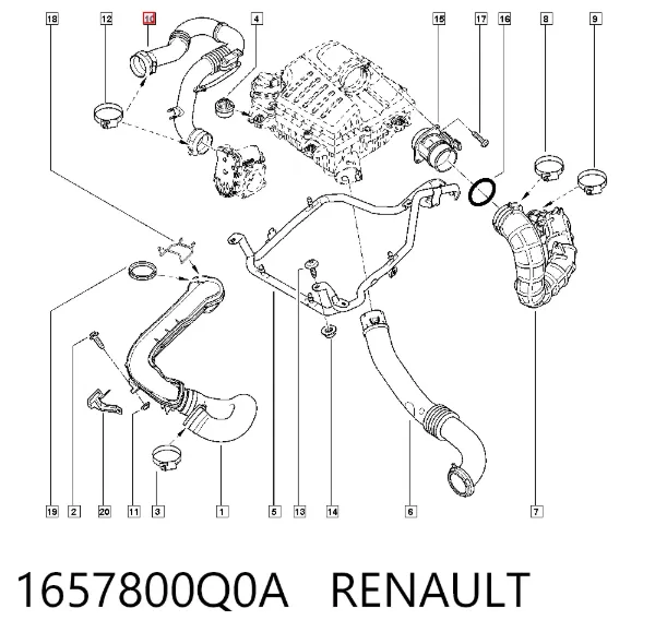 Przewód (króciec) intercoolera 1657800Q0A Renault (RVI)