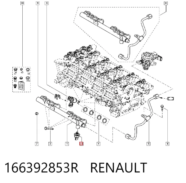 Czujnik ciśnienia paliwa 166392853R Renault (RVI)