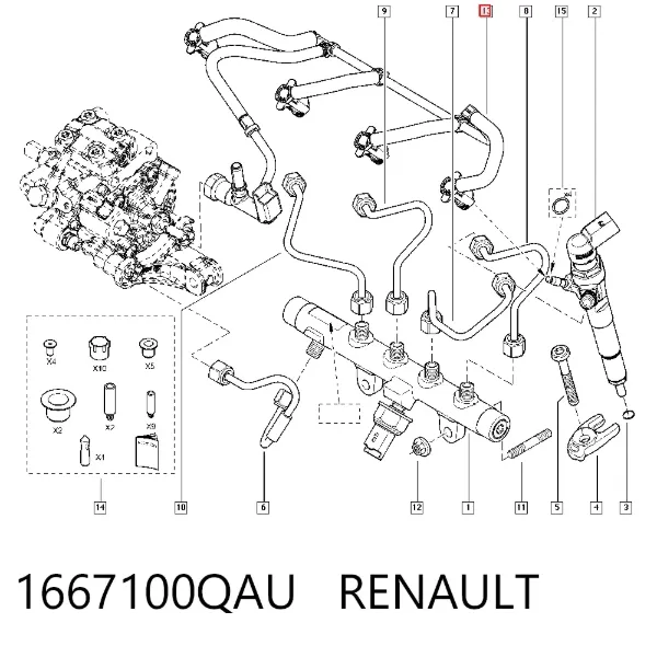 Rurka paliwa, zwrotna od wtryskiwaczy 1667100QAU Renault (RVI)