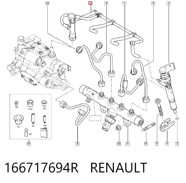 Rurka paliwa, zwrotna od wtryskiwaczy 166717694R Renault (RVI)